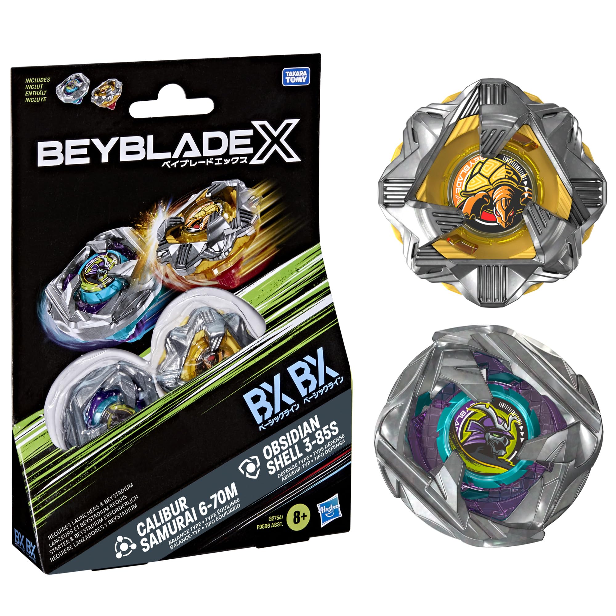 Hasbro Beyblade X Calibur Samurai 6-70M BX & Obsidian Shell 3-85S